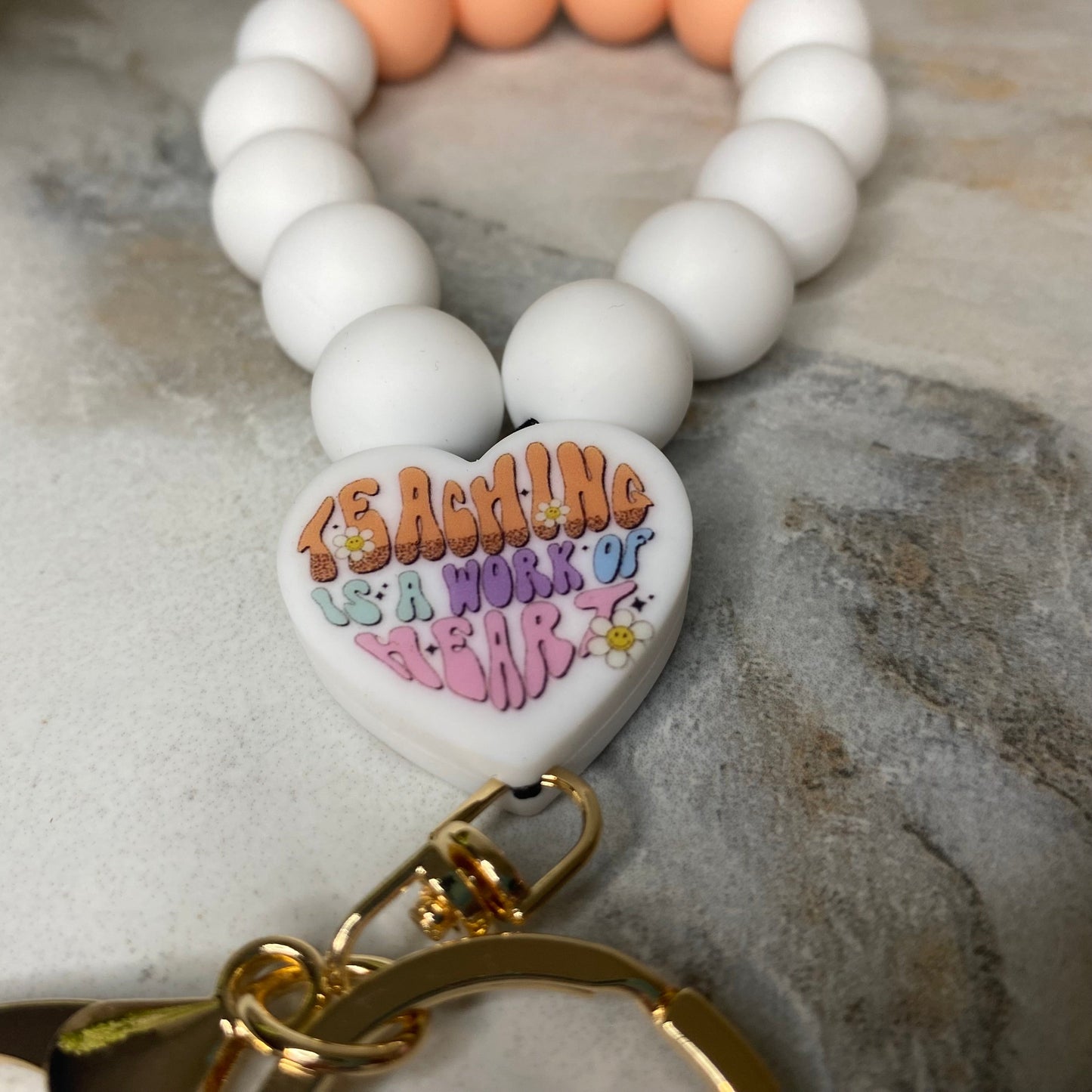 Silicone Bracelet Keychain - Teach - Orange Cream