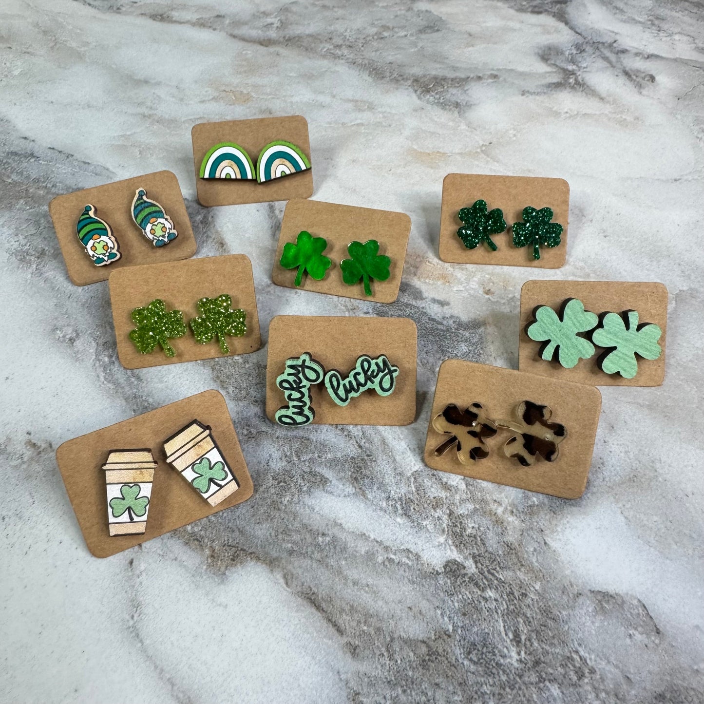 Wood & Acrylic Stud Earrings - St. Patrick’s Day