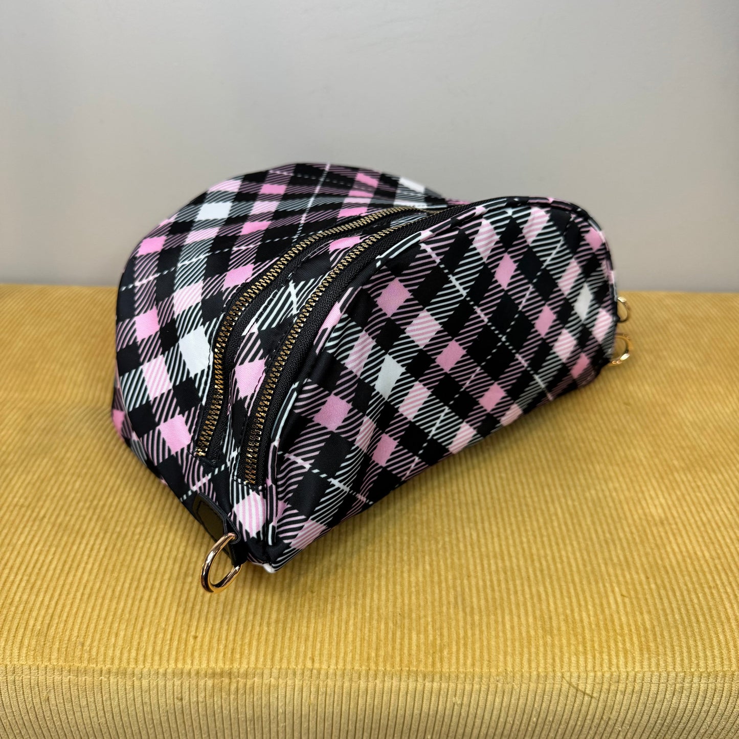 The Roni Nylon Crossbody - Black Pink Plaid