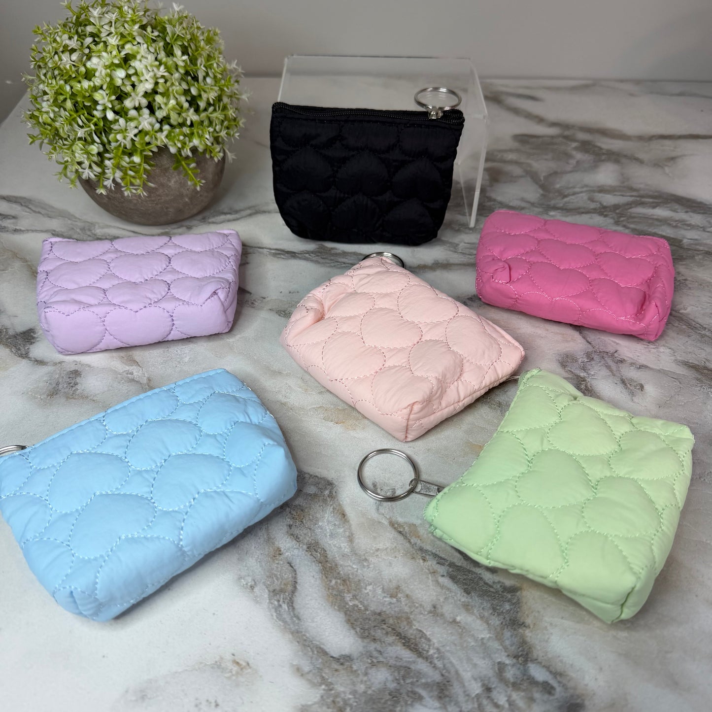 Mini Pouch - Stitched Hearts, Mint