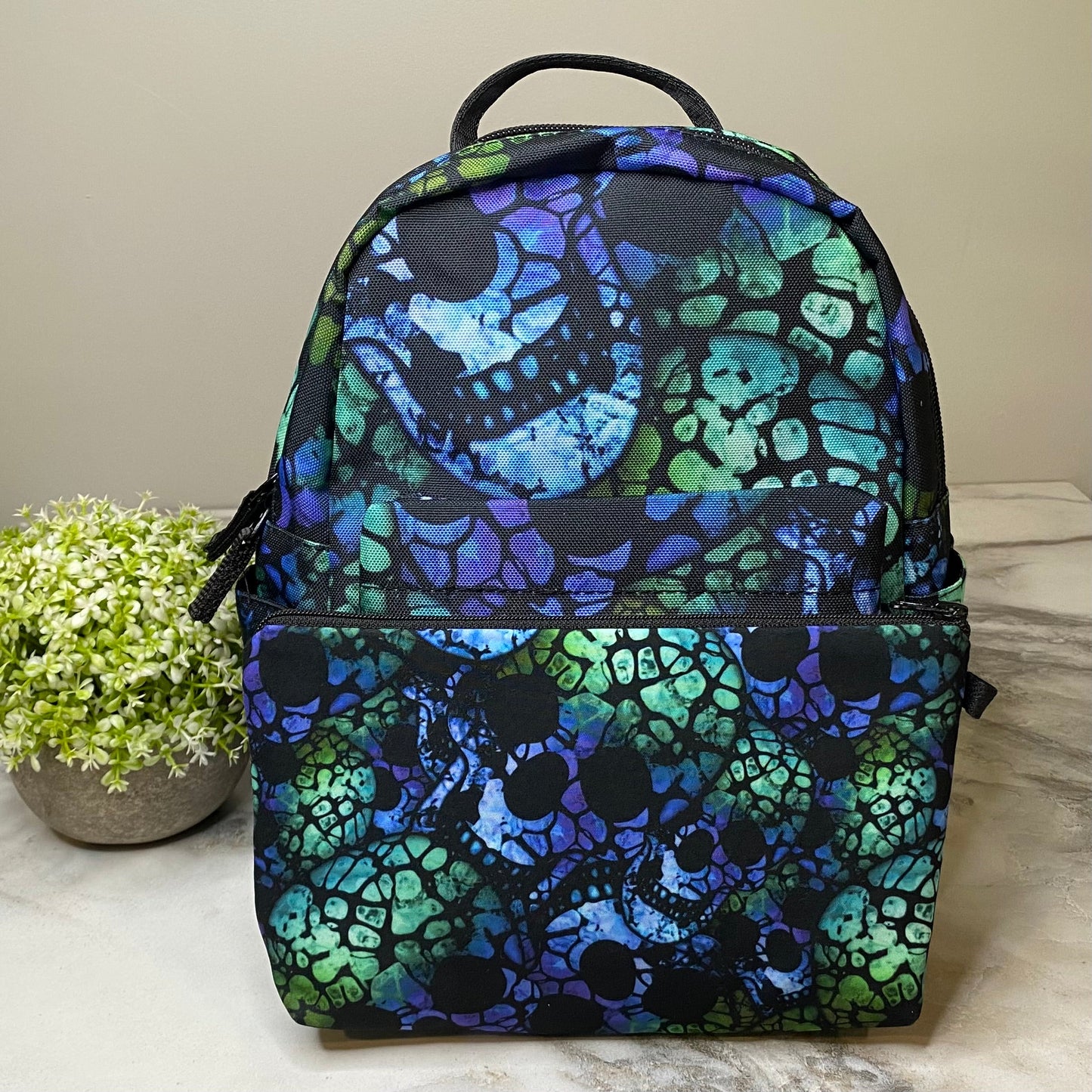 Mini Backpack & Pouch Bundled Set - Halloween Blue Green Skull