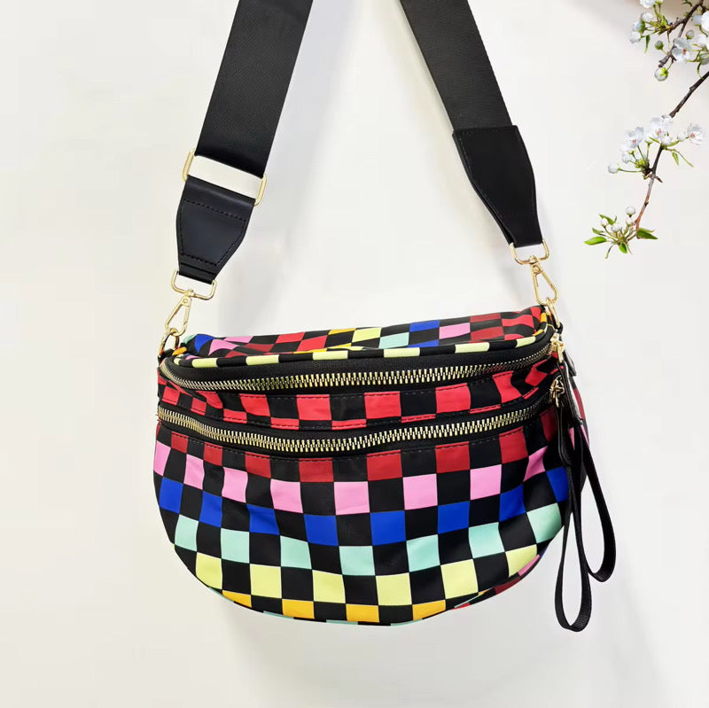The Roni Nylon Crossbody - Checkered Colorful Black