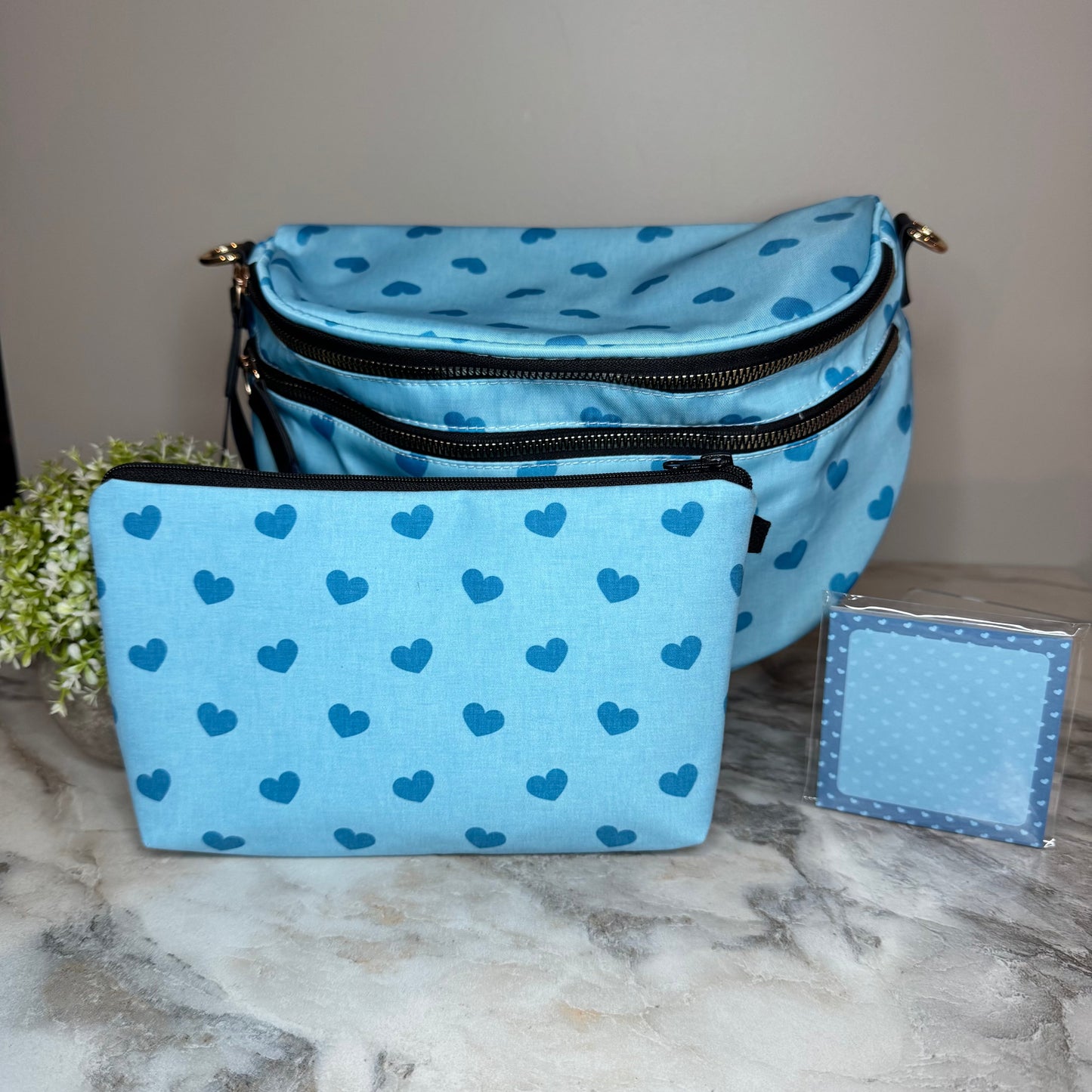 Bundled Set - Roni & Pouch - Light Blue Hearts