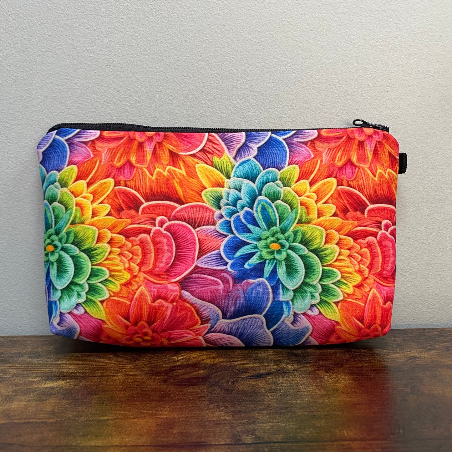 Pouch - Floral, Bright Colorful Embroidery Rainbow