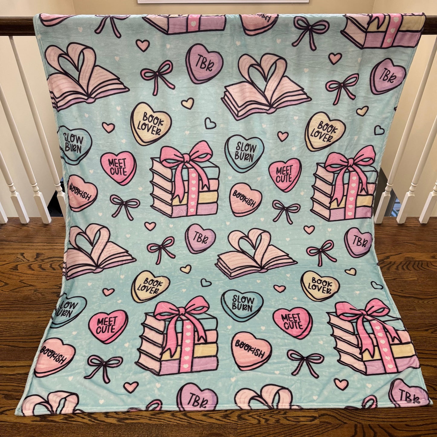 Blanket - Valentine’s Day - Book Hearts Blue
