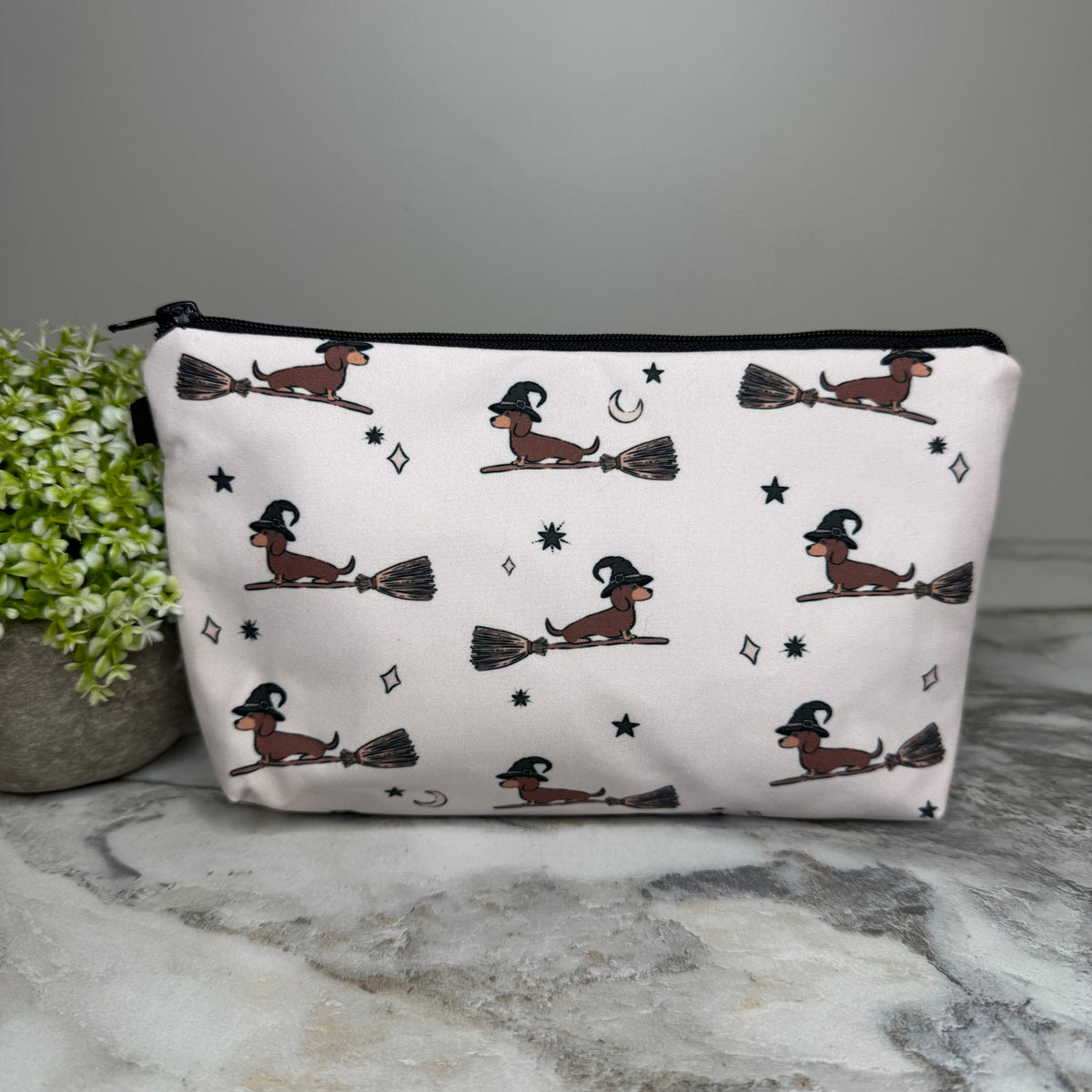 Pouch - Halloween Fall - Dog Dachshund Broom