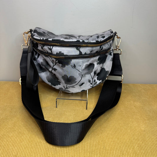 The Roni Nylon Crossbody - Floral Grey Black Shadow