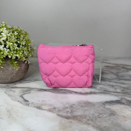 Mini Pouch - Stitched Hearts, Bright Pink