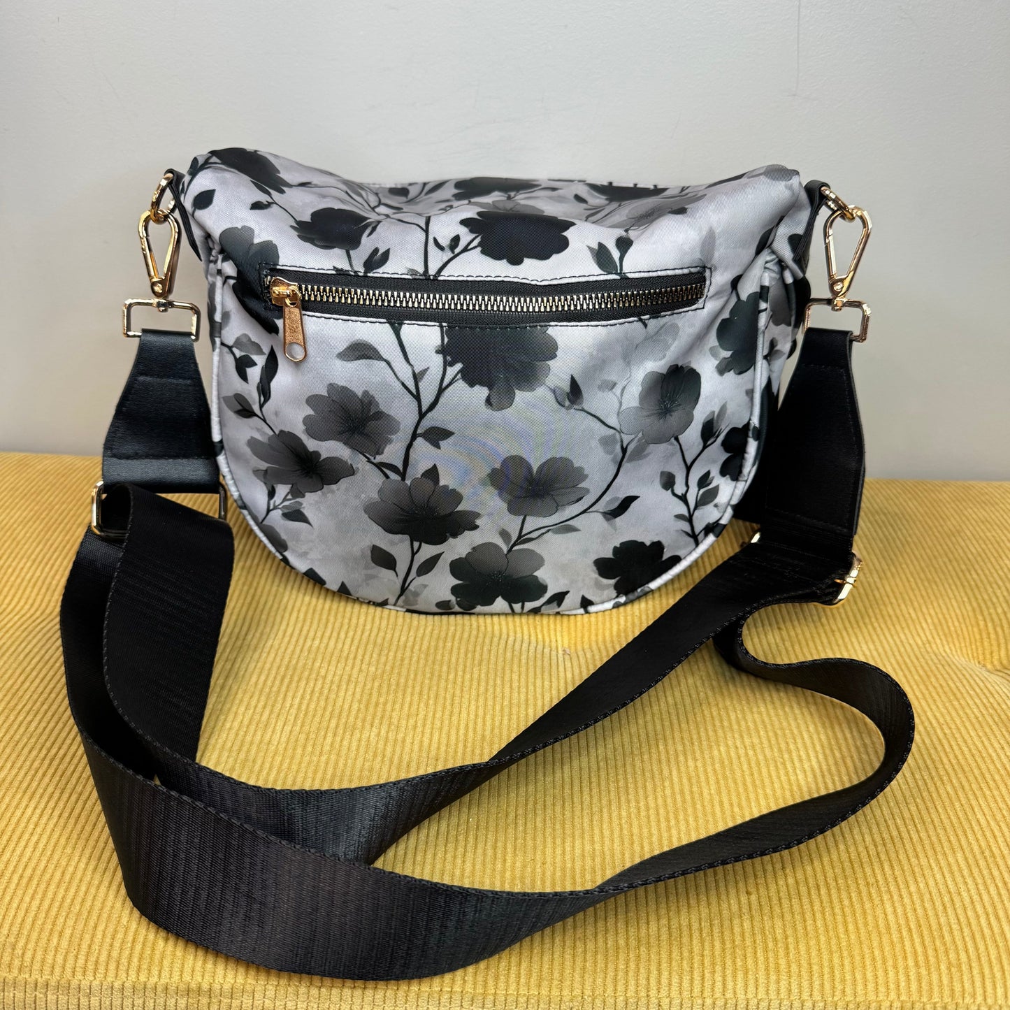 The Roni Nylon Crossbody - Floral Grey Black Shadow