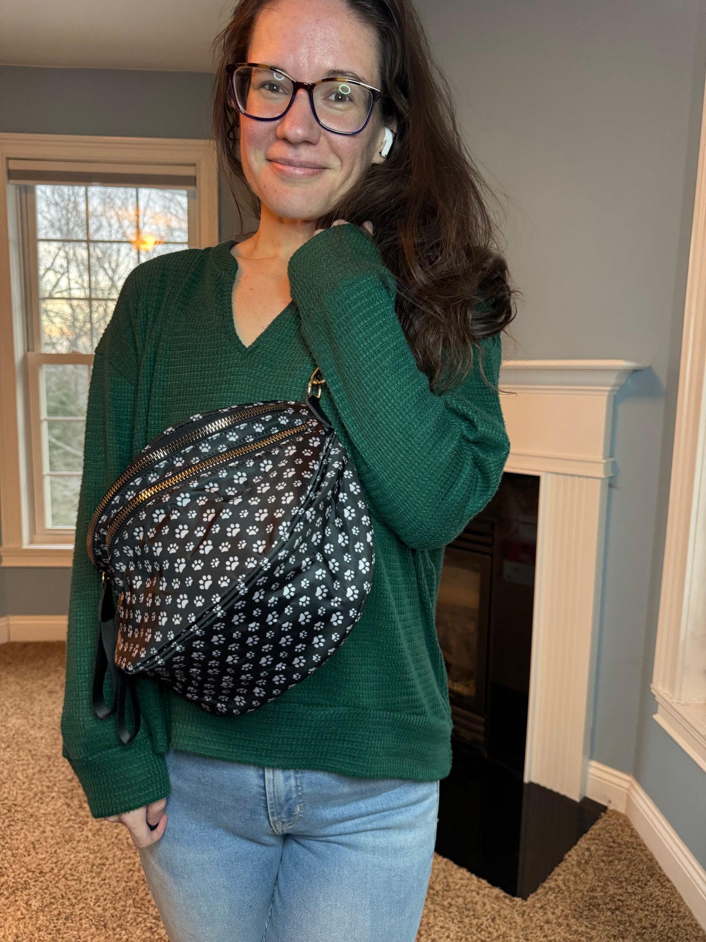 The Roni Nylon Crossbody - Black & Grey Paw