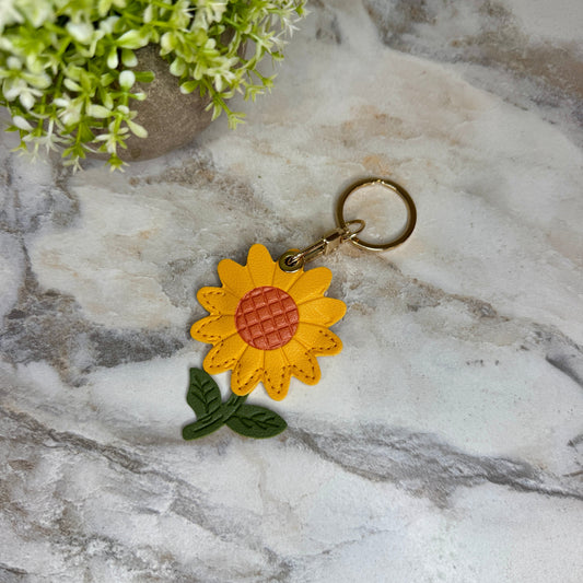 Keychain - Faux Leather - Sunflower