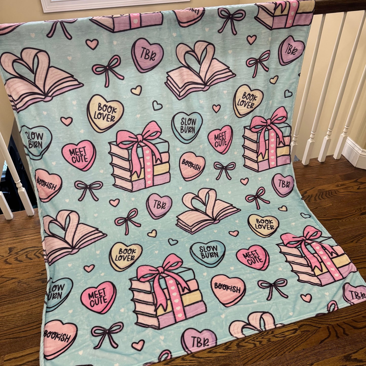Blanket - Valentine’s Day - Book Hearts Blue