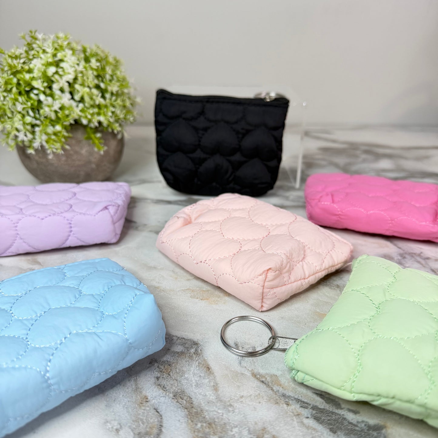 Mini Pouch - Stitched Hearts, Mint