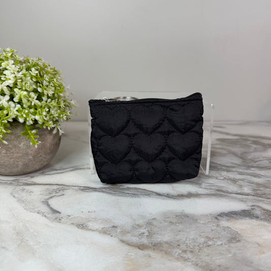 Mini Pouch - Stitched Hearts, Black
