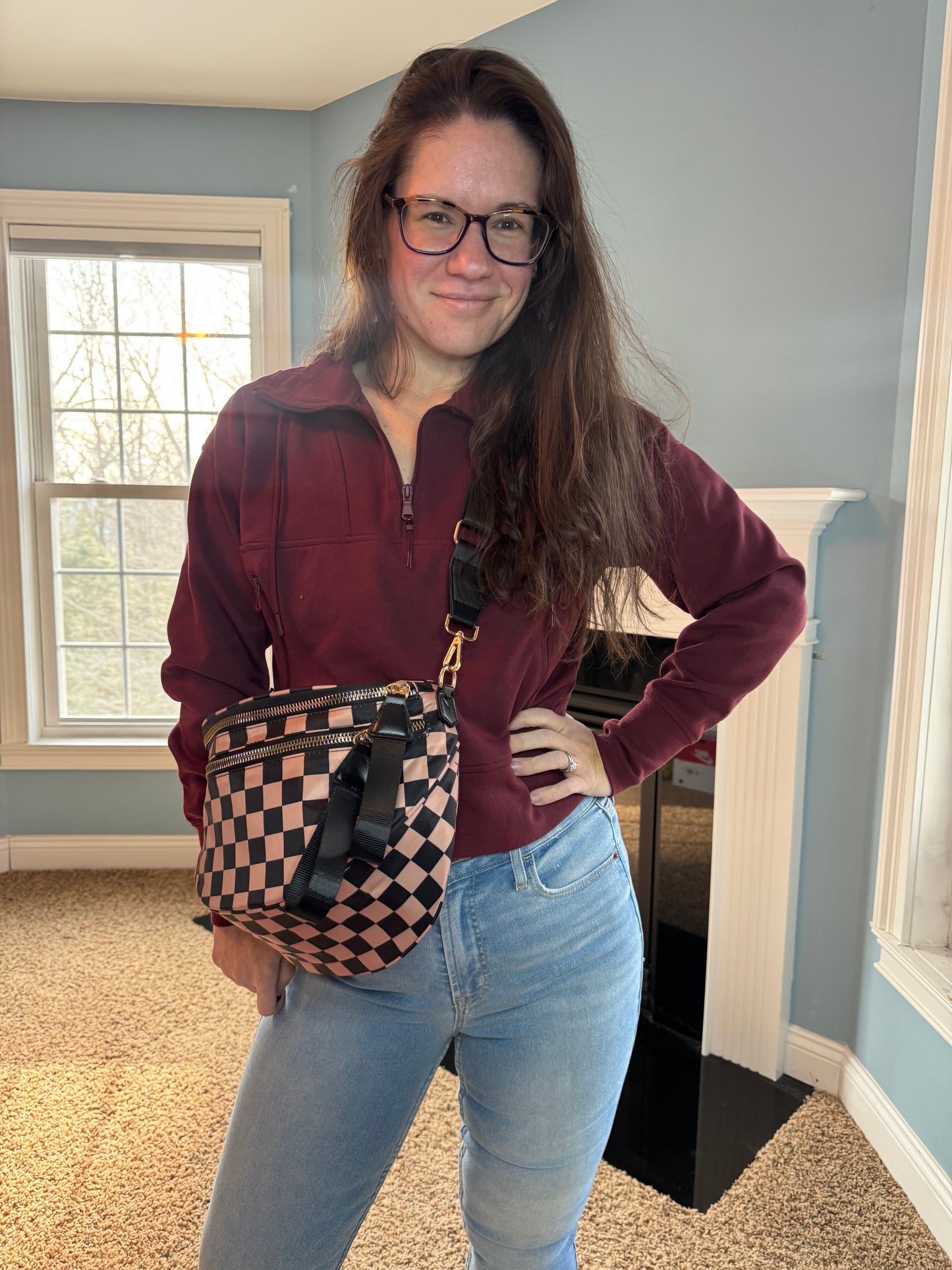 The Roni Nylon Crossbody - Checkered Black + Tan