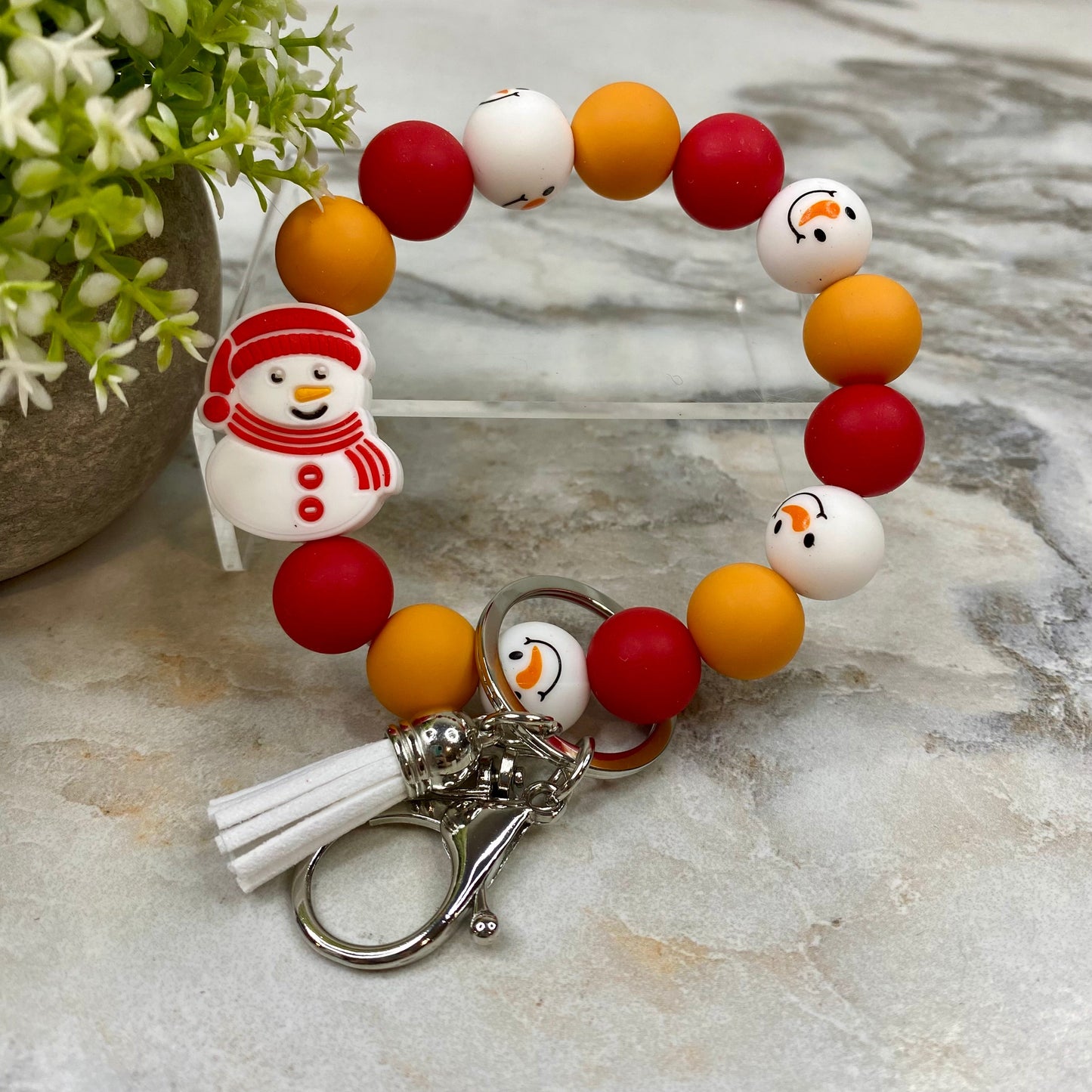 Silicone Bracelet Keychain - Christmas Winter - Red Orange Snowman