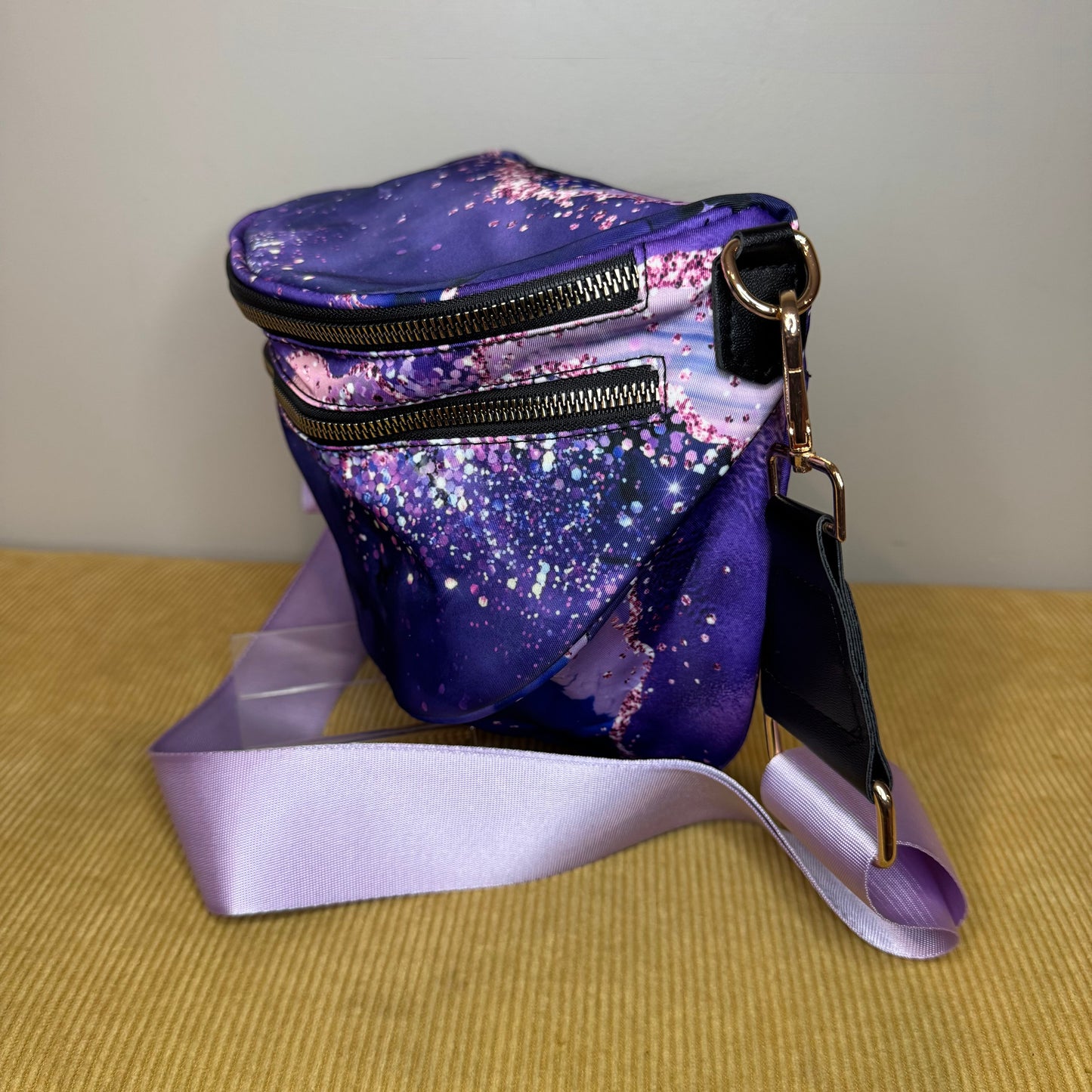 The Roni Nylon Crossbody - Purple Sparkle Waves