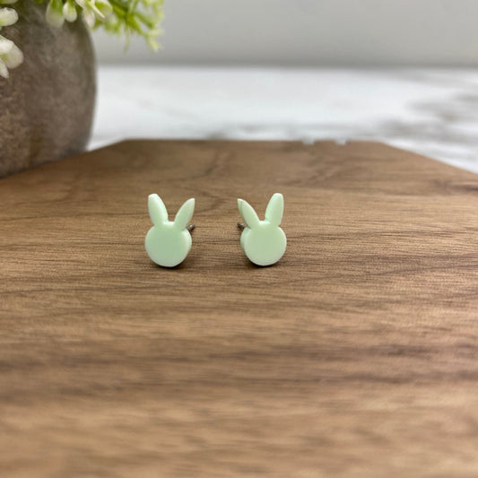 Acrylic Stud Earrings - Easter - Bunny Head - Light Green