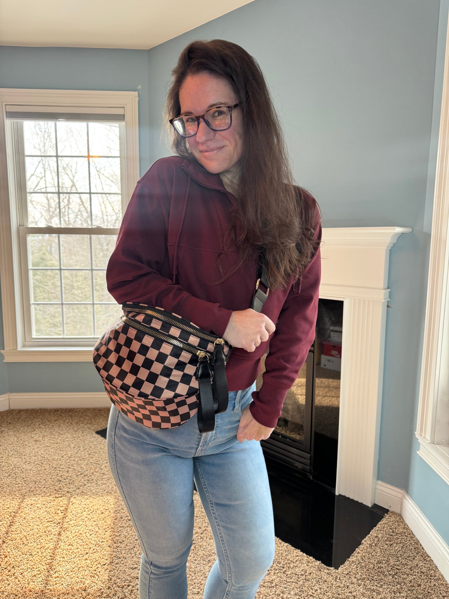 The Roni Nylon Crossbody - Checkered Black + Tan