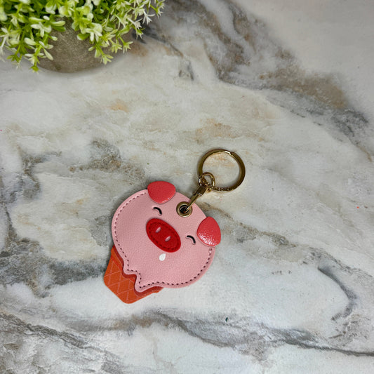 Keychain - Faux Leather - Pig Ice Cream