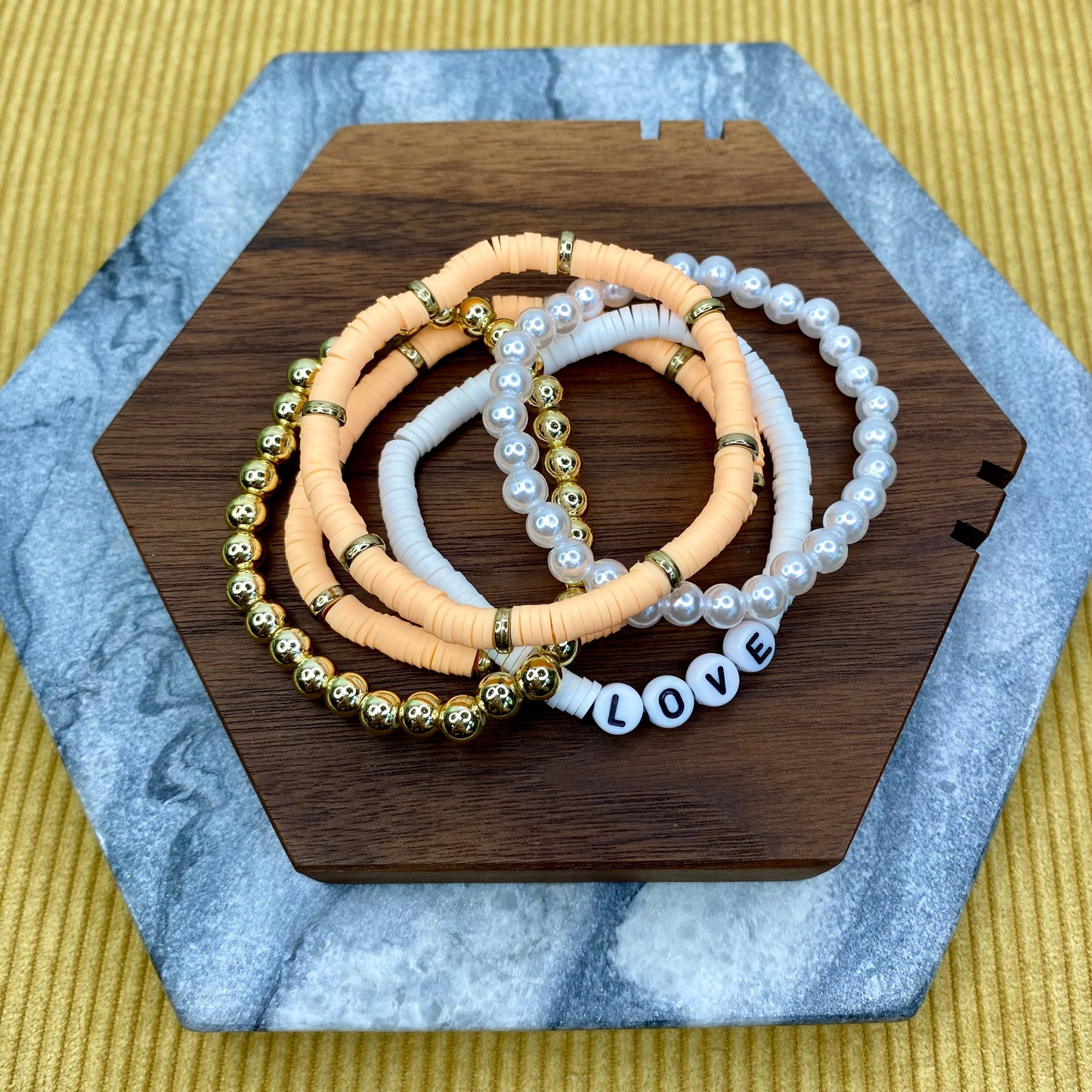 Bracelet Pack - Clay & Gold Bead - Love