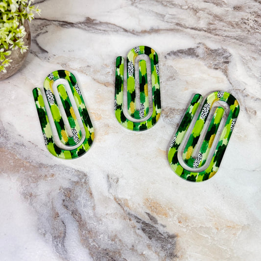 Jumbo Paperclip - Green Gold Dot Splatter