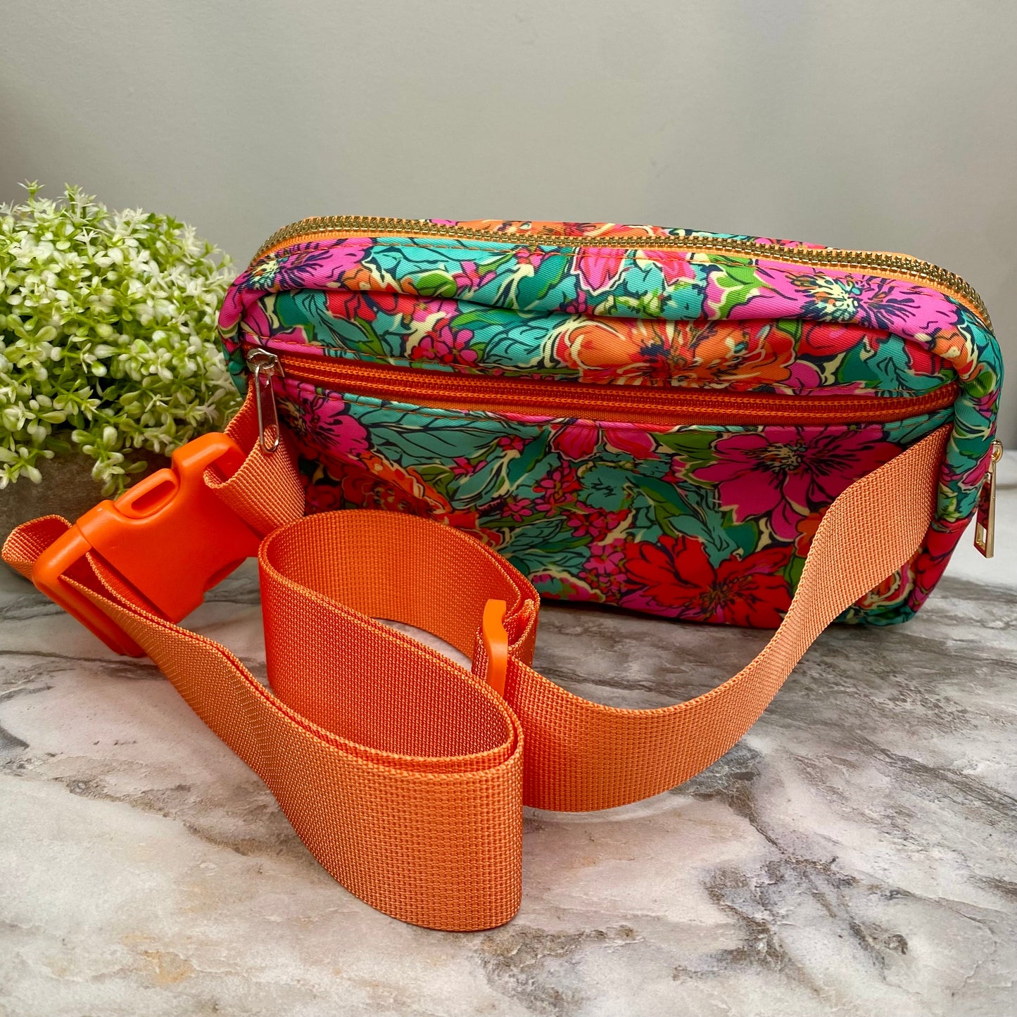 Nylon Belt Bag - Crossbody + Fanny - Floral Orange