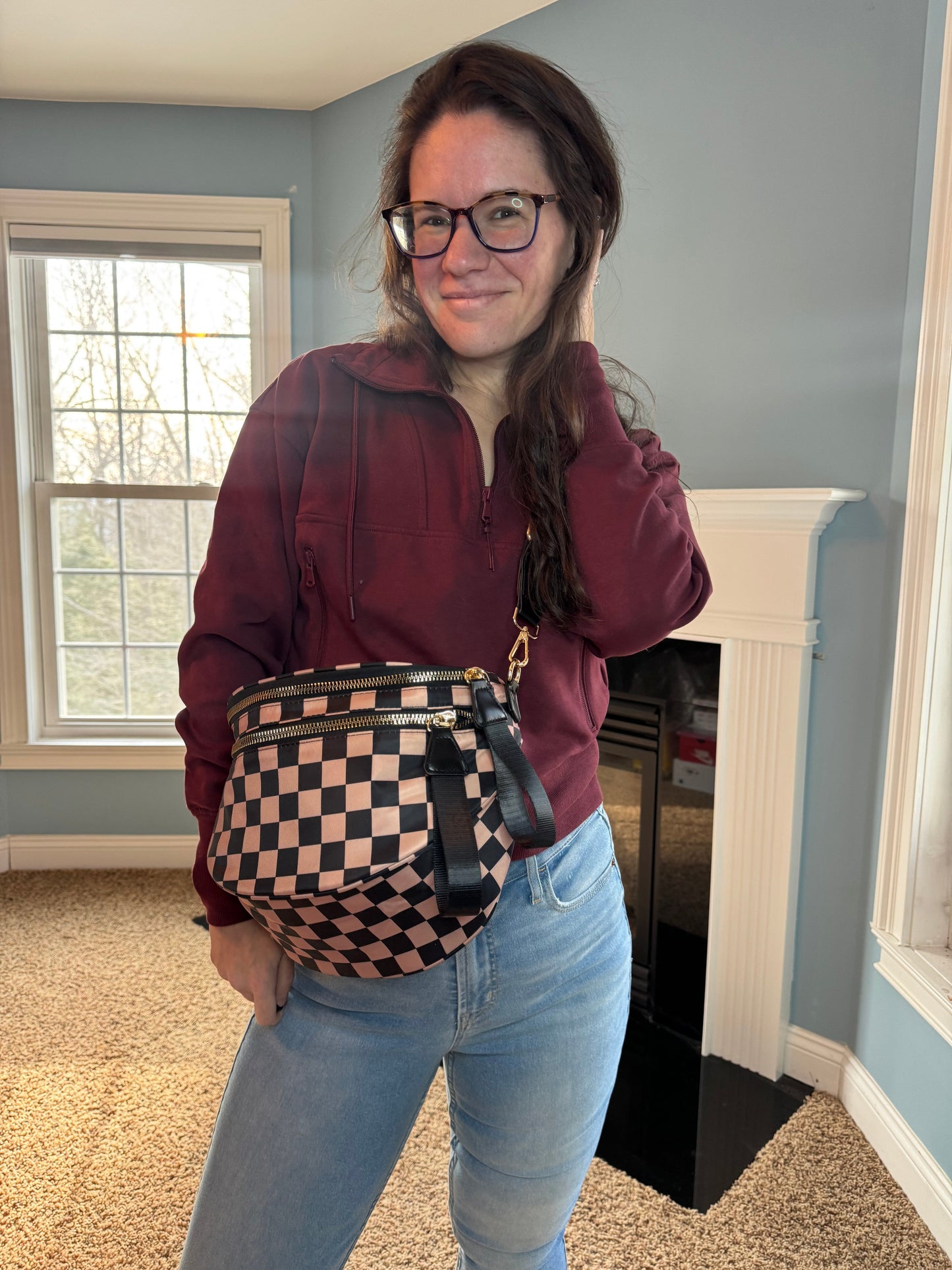 The Roni Nylon Crossbody - Checkered Black + Tan