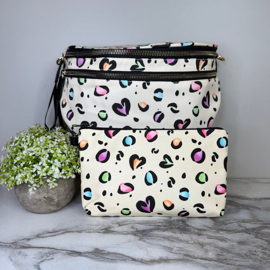 Bundled Set - Roni & Pouch - Animal Print Multi Color Hearts