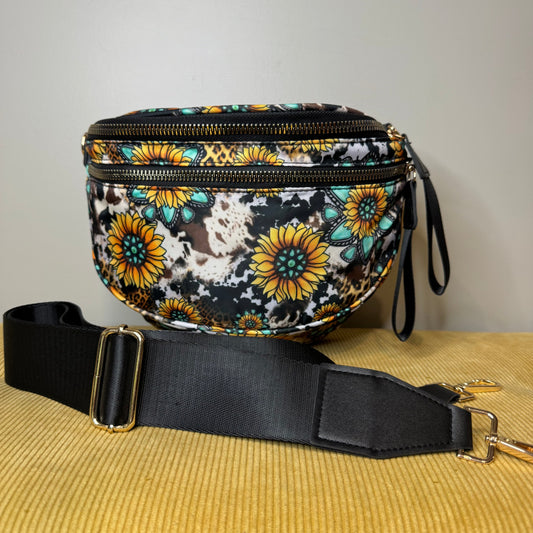 The Roni Nylon Crossbody - Turquoise Sunflower