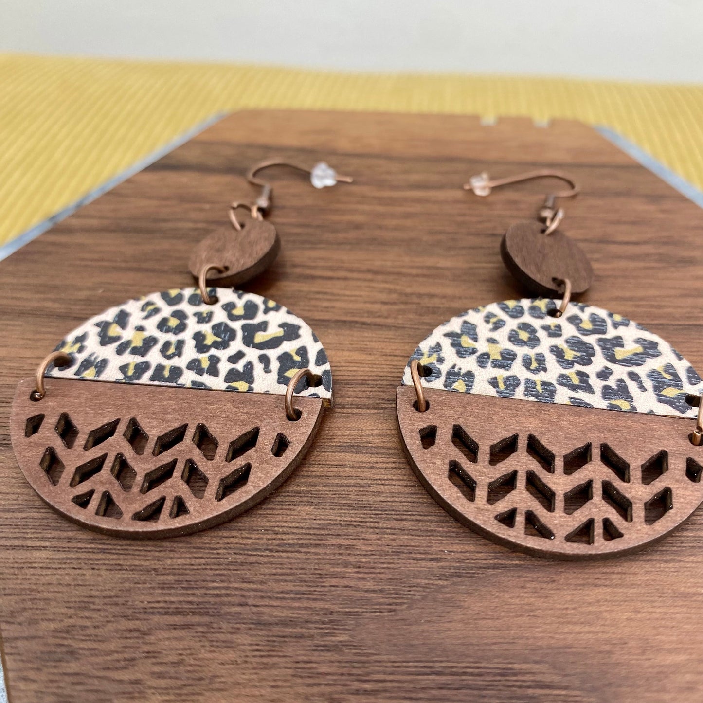 Wood Earrings - Half & Half - Animal Print Design