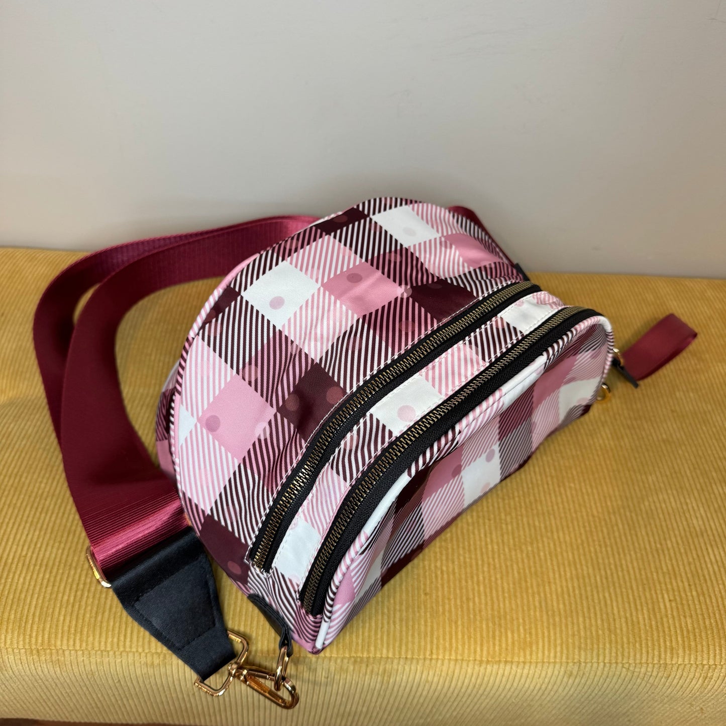 The Roni Nylon Crossbody - Polkadot Gingham Plaid