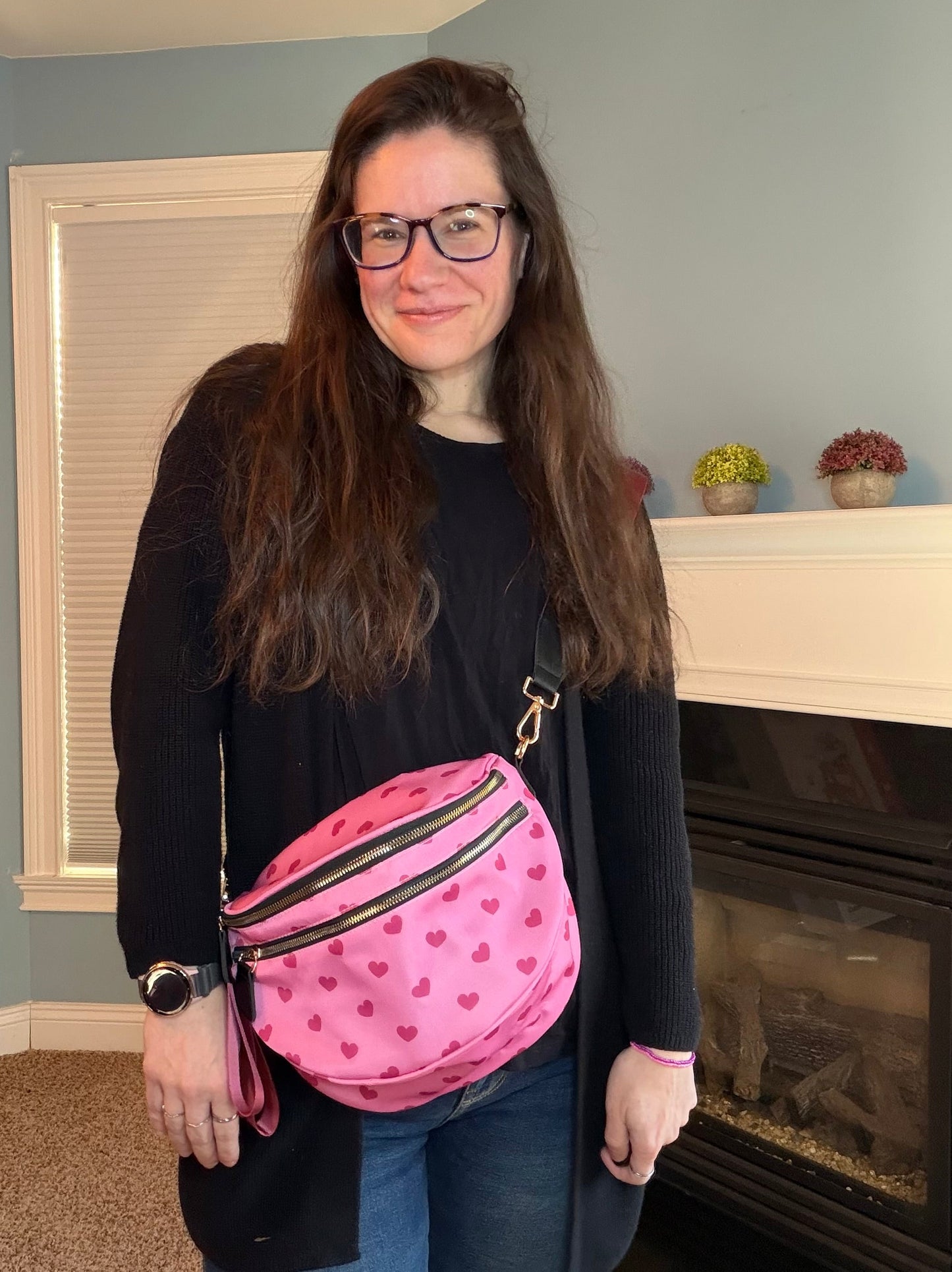 The Roni Nylon Crossbody - Light Pink Hearts