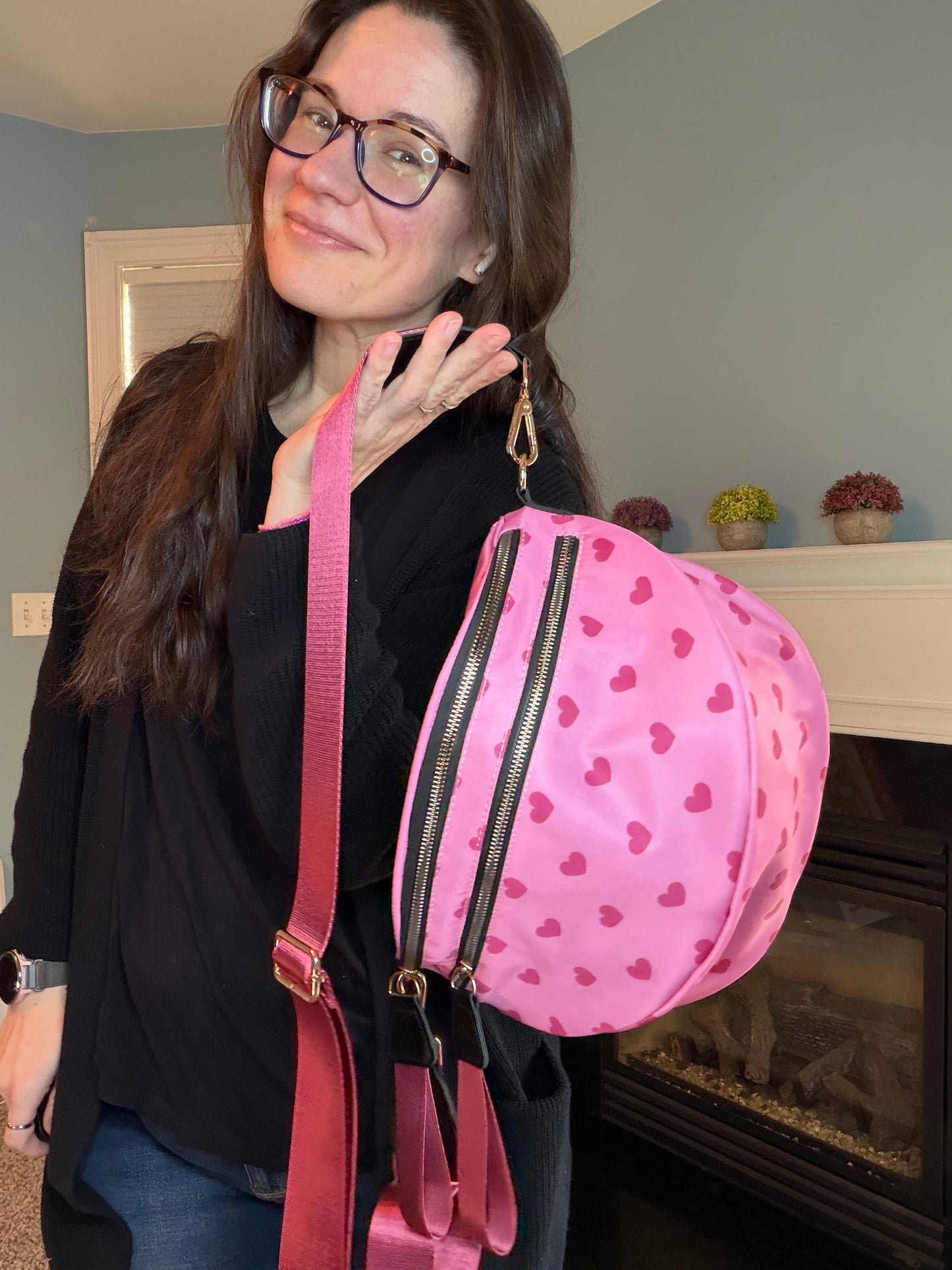 The Roni Nylon Crossbody - Light Pink Hearts