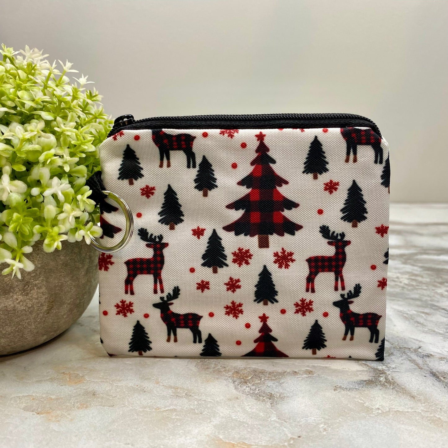 Mini Pouch - Christmas Plaid Tree Deer