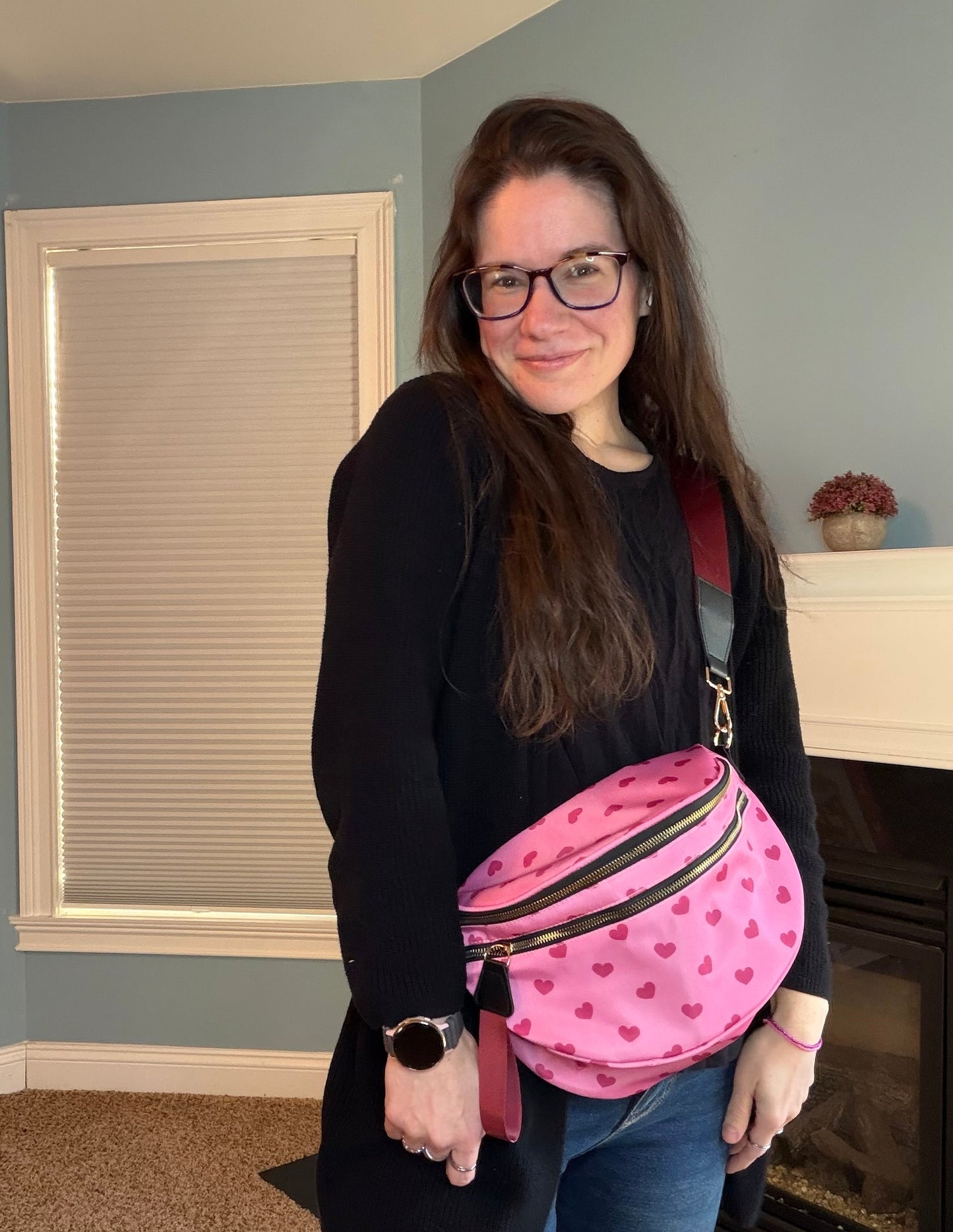 The Roni Nylon Crossbody - Light Pink Hearts