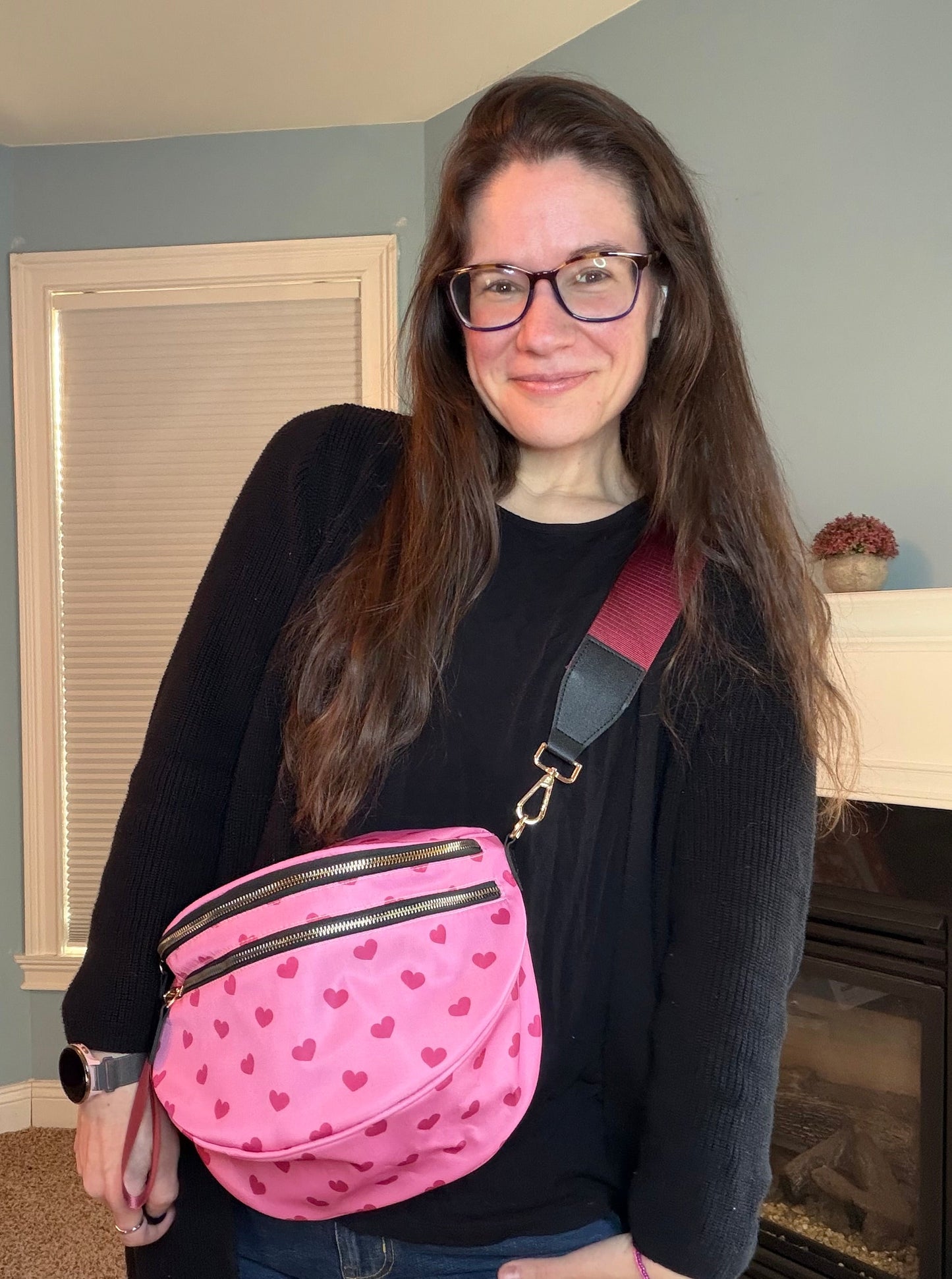 The Roni Nylon Crossbody - Light Pink Hearts