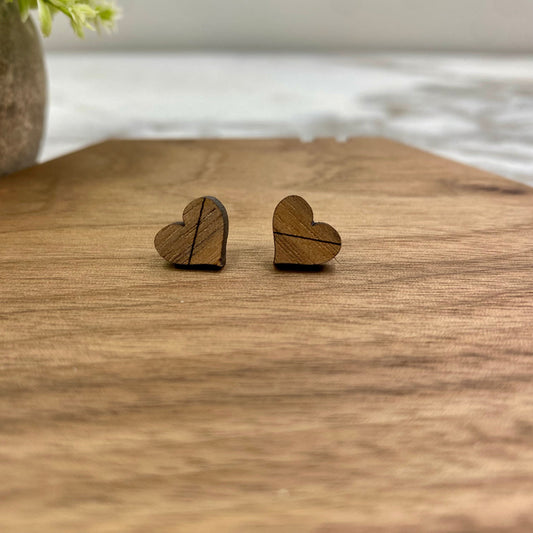 Wooden Stud Earrings - Slashed Heart