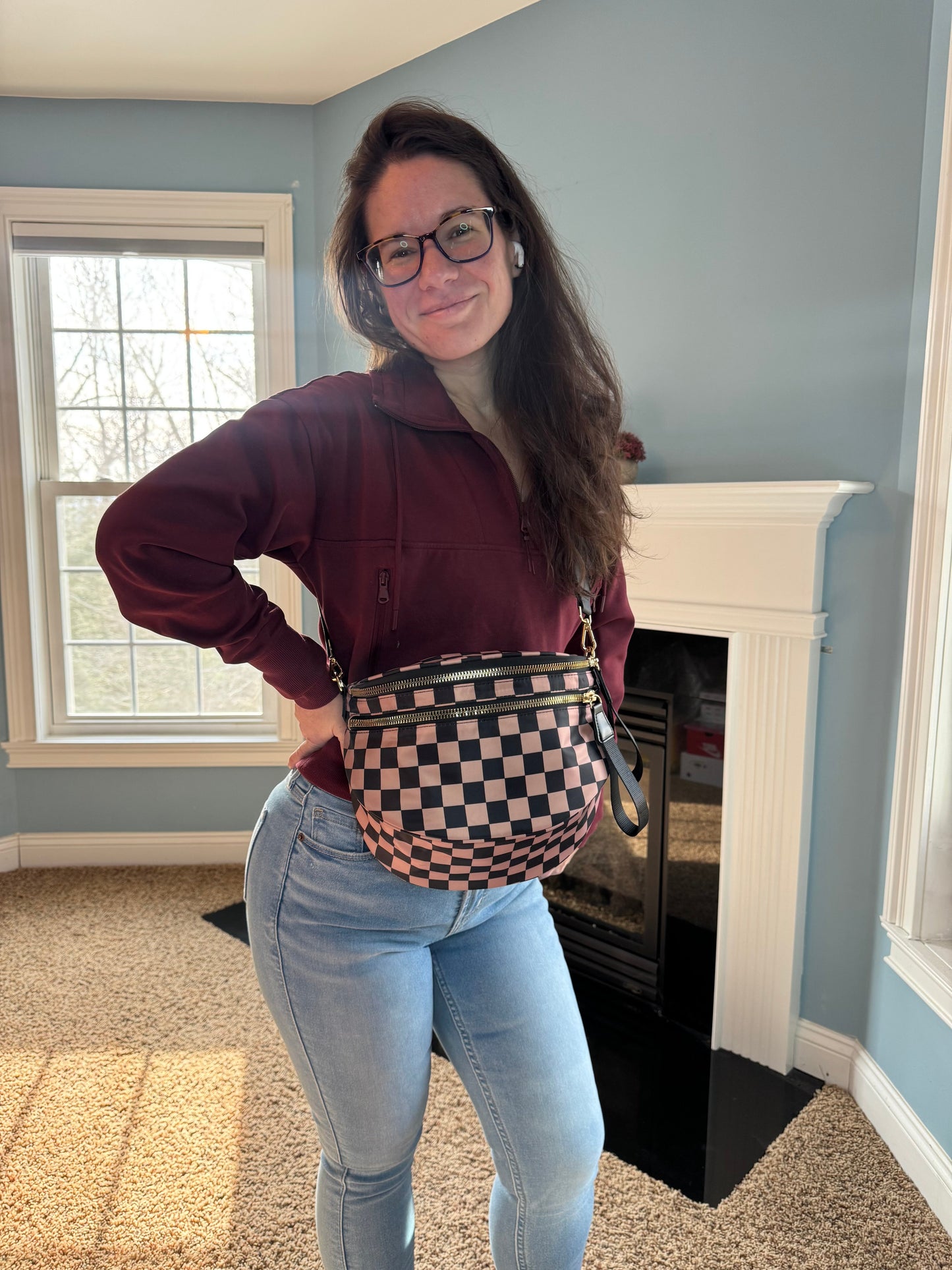 The Roni Nylon Crossbody - Checkered Black + Tan