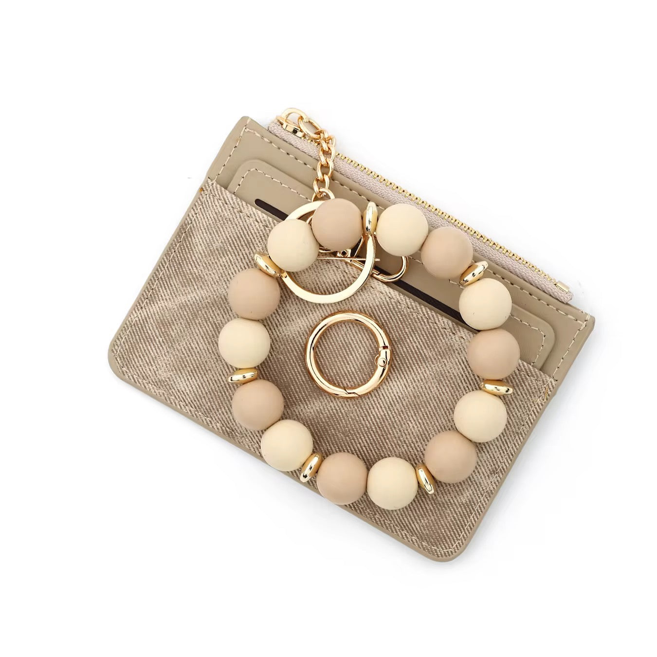 Denim Suede Bracelet Keychain & Card Holder Wallet