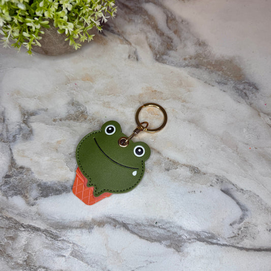 Keychain - Faux Leather - Frog Ice Cream