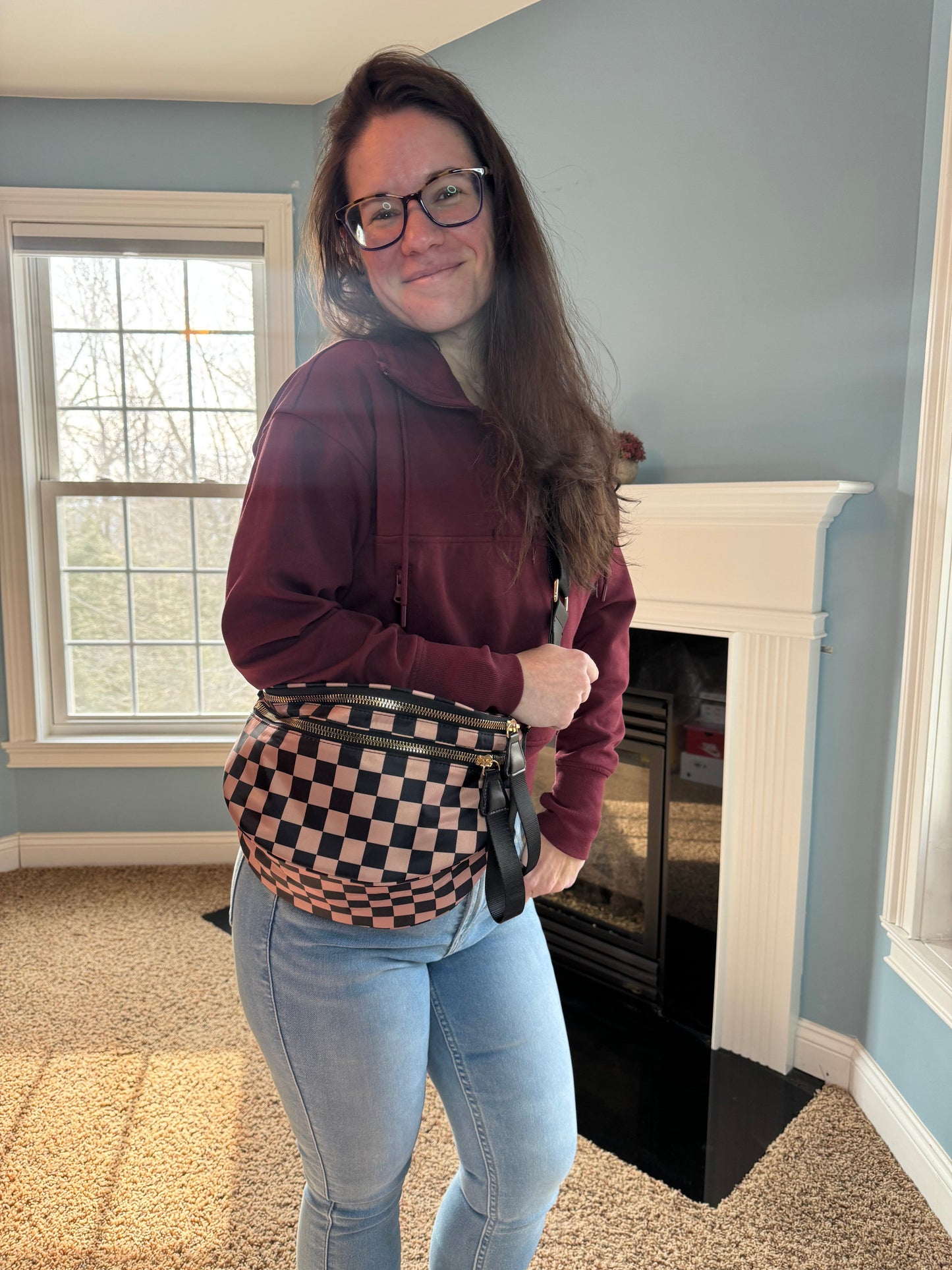 The Roni Nylon Crossbody - Checkered Black + Tan