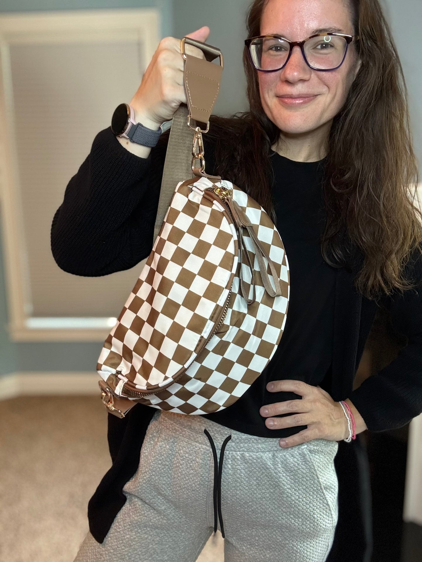 The Roni Nylon Crossbody - Checkered Chocolate