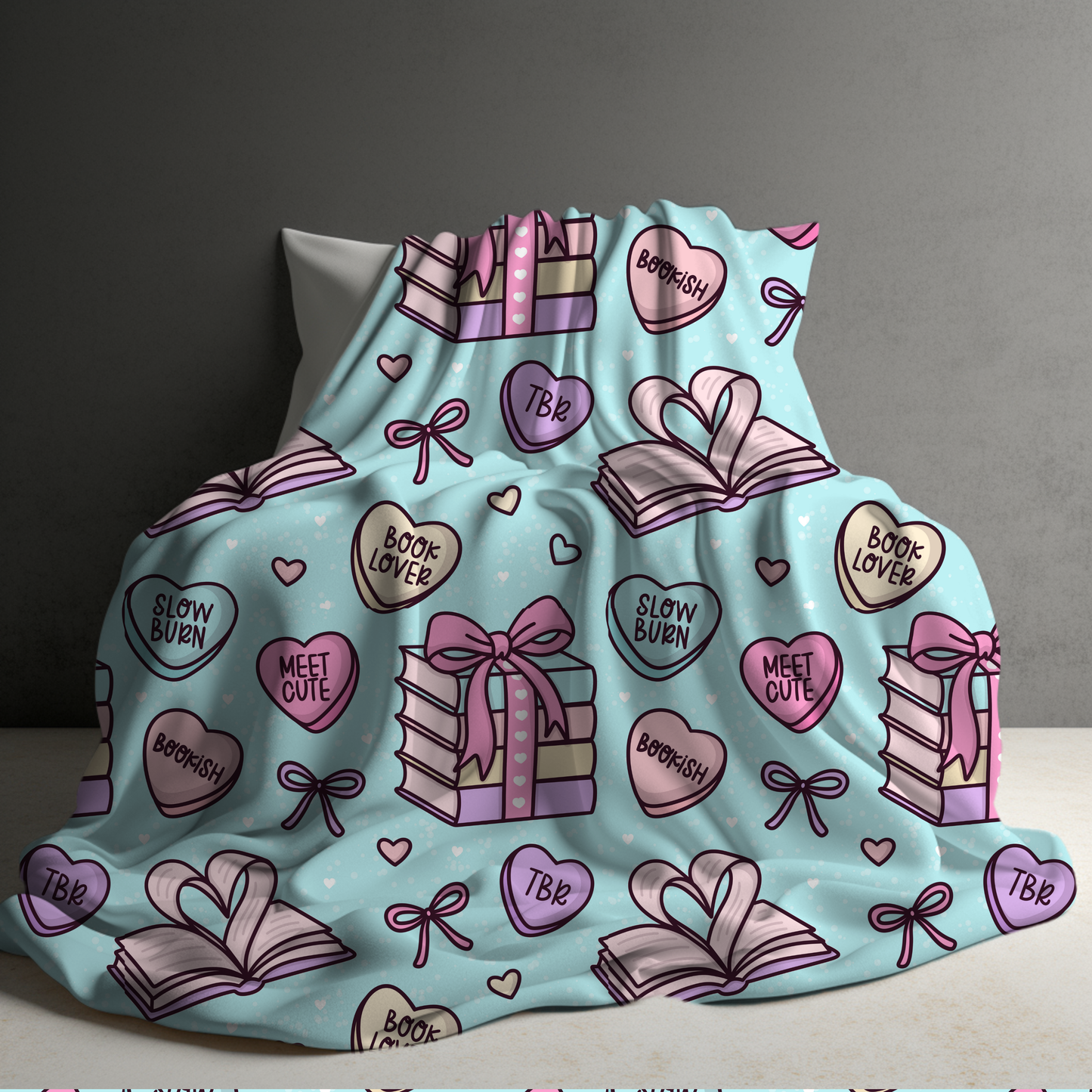 Blanket - Valentine’s Day - Book Hearts Blue