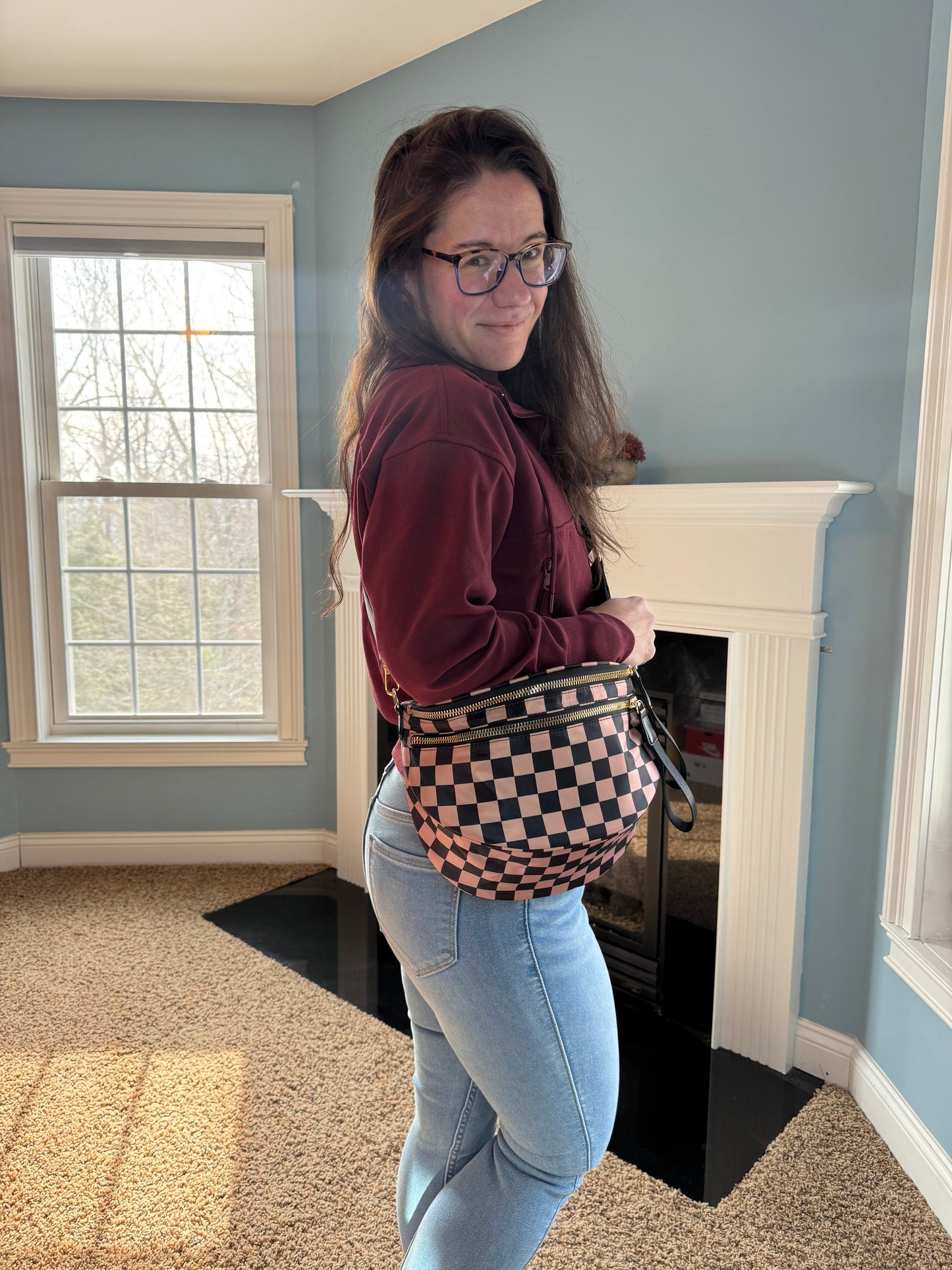 The Roni Nylon Crossbody - Checkered Black + Tan