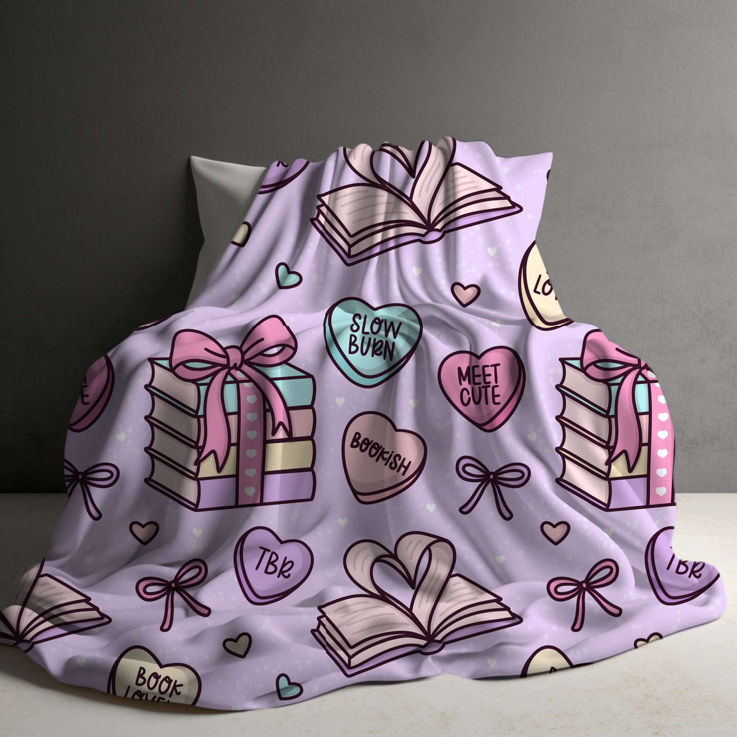 Blanket - Valentine’s Day - Book Hearts Light Pink-Lavender