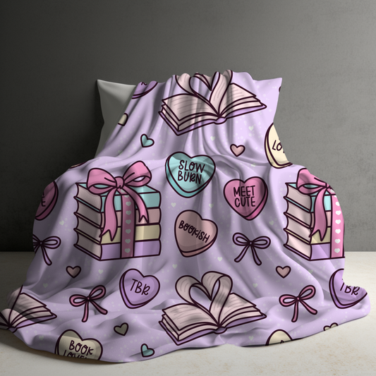 Blanket - Valentine’s Day - Book Hearts Light Pink-Lavender