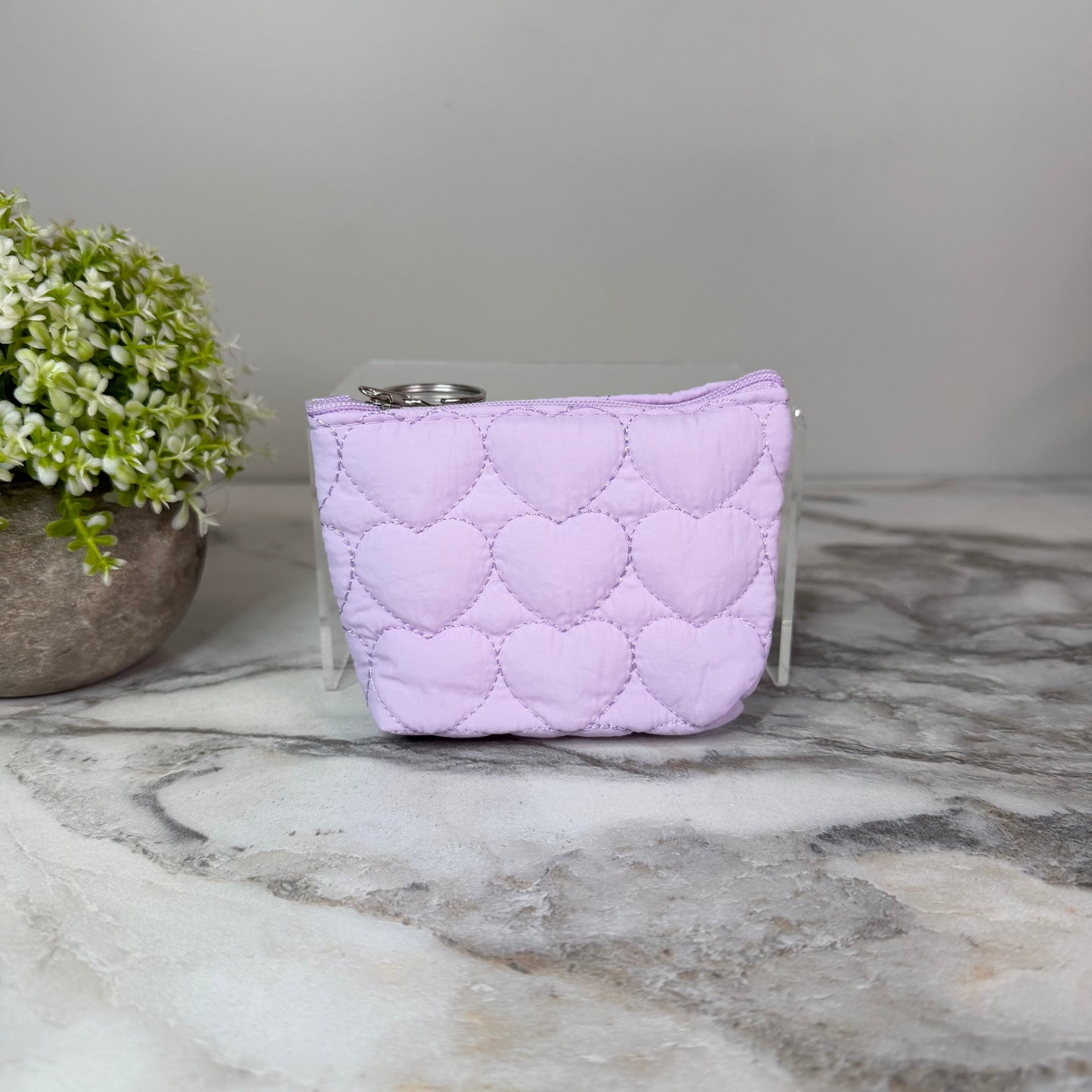 Mini Pouch - Stitched Hearts, Purple