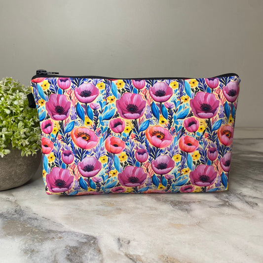 Pouch - Floral Pink Yellow Poppy