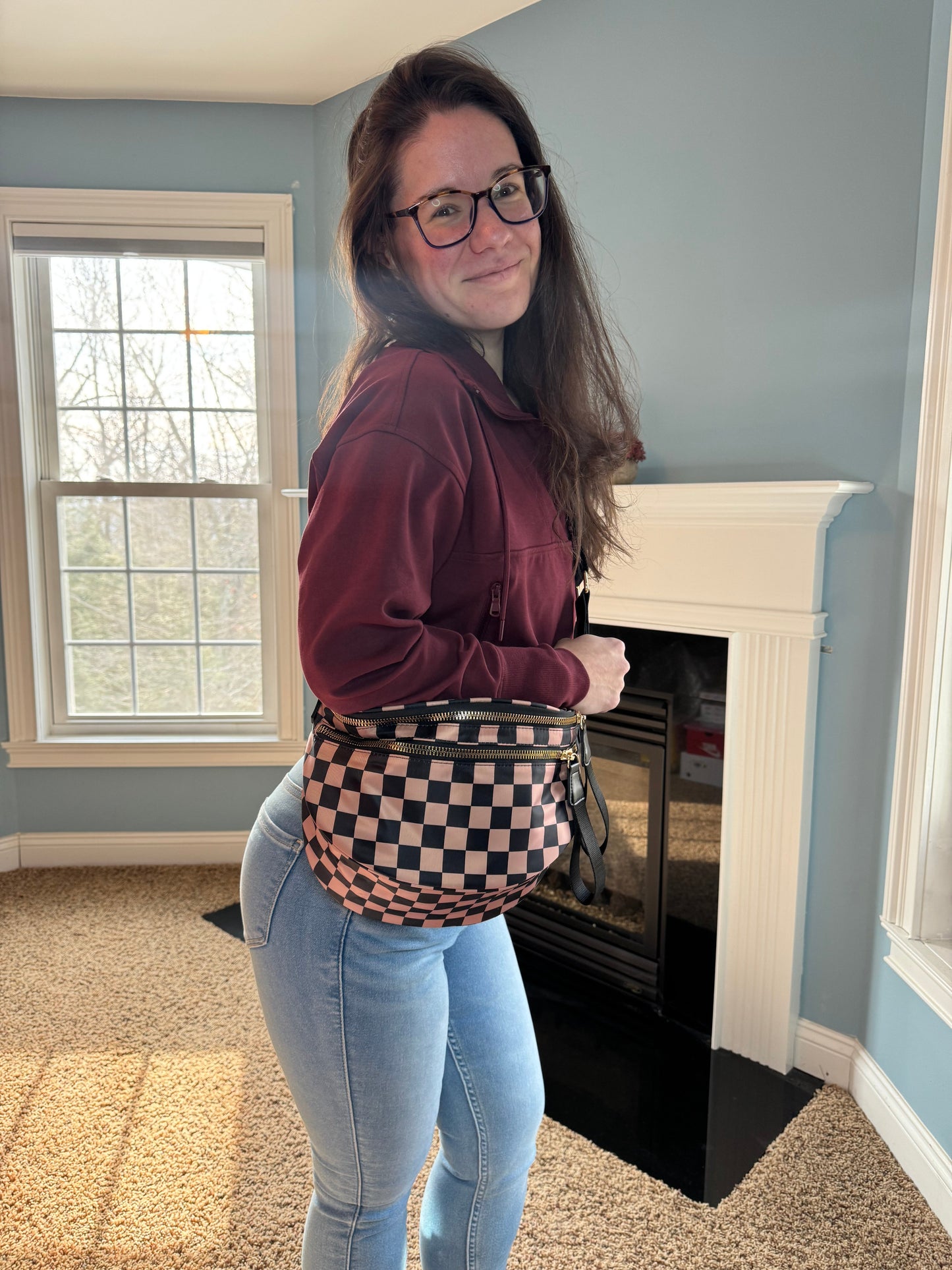 The Roni Nylon Crossbody - Checkered Black + Tan